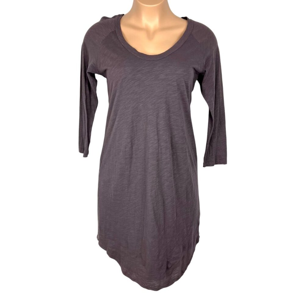 James Perse Womens Slub 3/4 Sleeve Raglan Dress Dark Purple Cotton size Large
